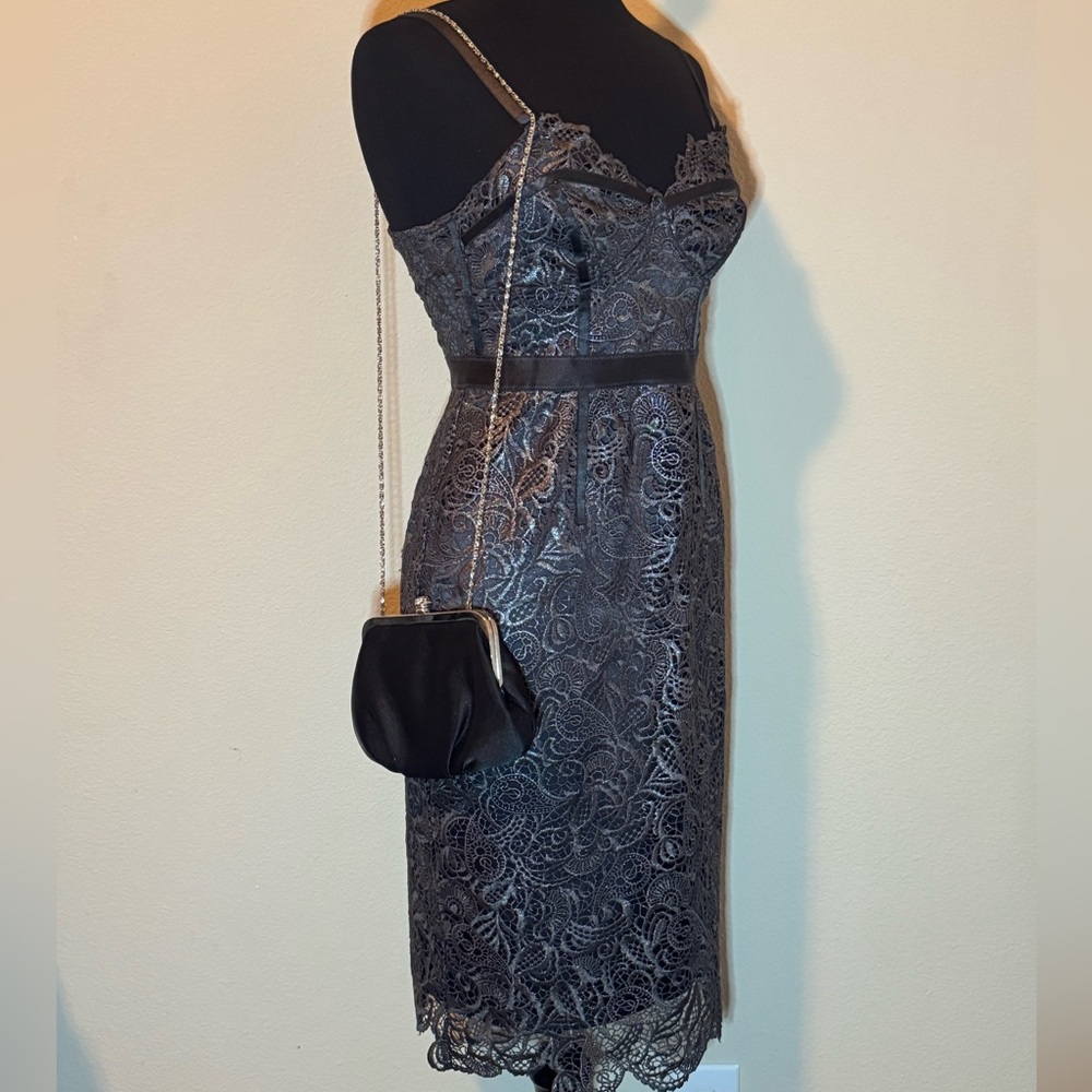 Victoria's Secret Silver & Black Lace Midi Dress Size 6
